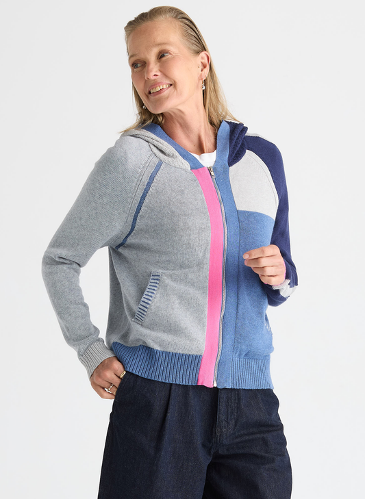 Zaket & Plover Zaket & Plover - Plaited Zip-Up Hoodie - Jean available at The Good Life Boutique