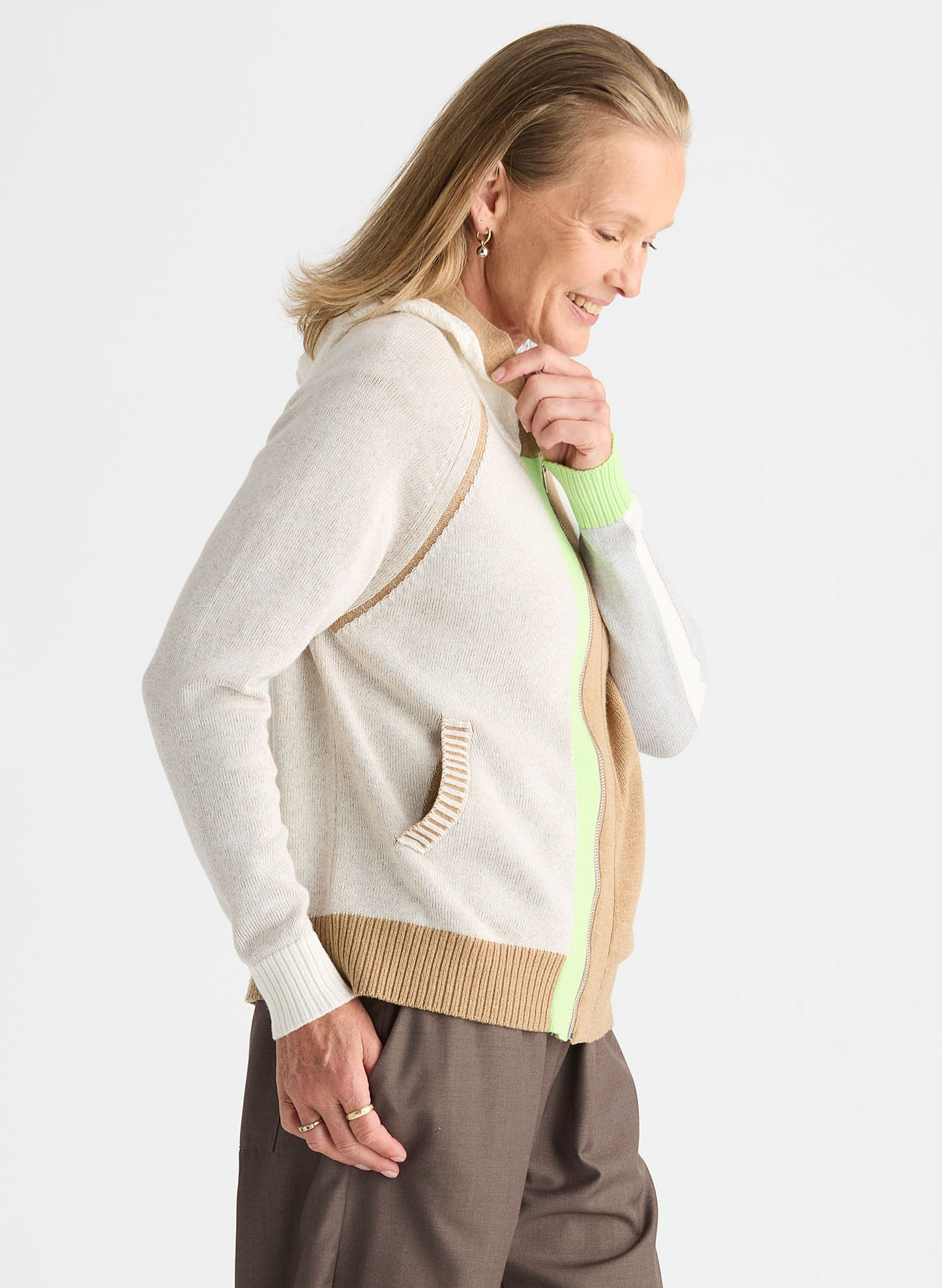 Zaket & Plover Zaket & Plover - Plaited Zip-Up Hoodie - Toffee available at The Good Life Boutique