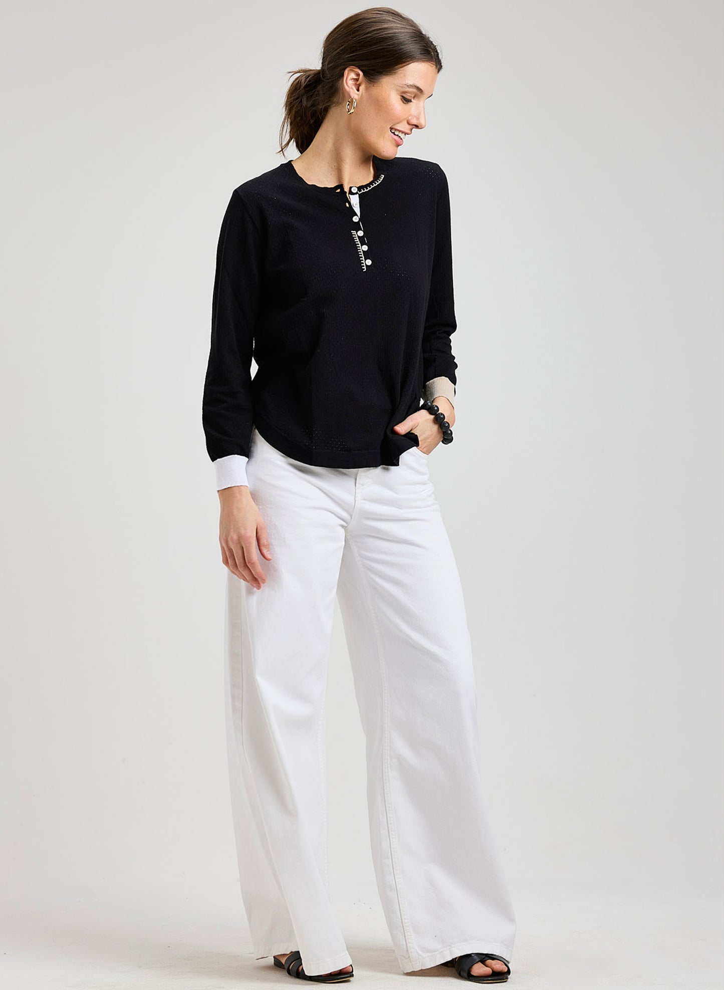 Zaket & Plover - Pointelle Henley - Black