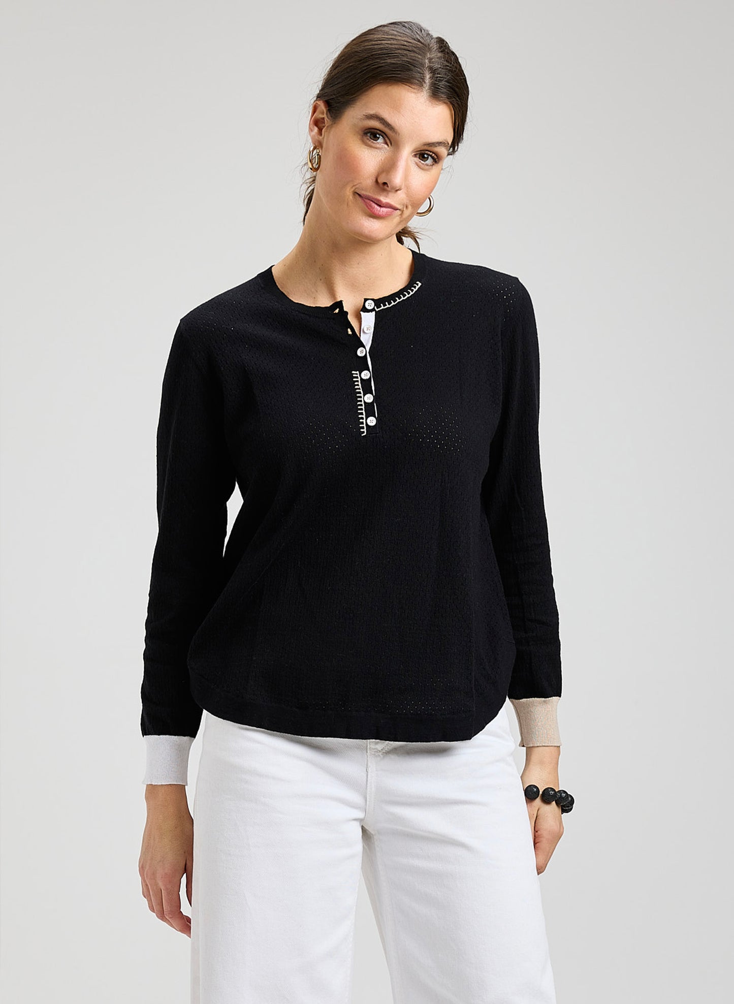 Zaket & Plover - Pointelle Henley - Black