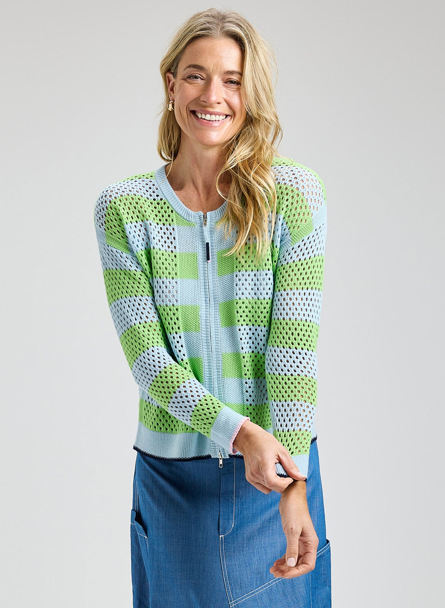 Zaket & Plover - Pointelle Zip Cardi - Powder