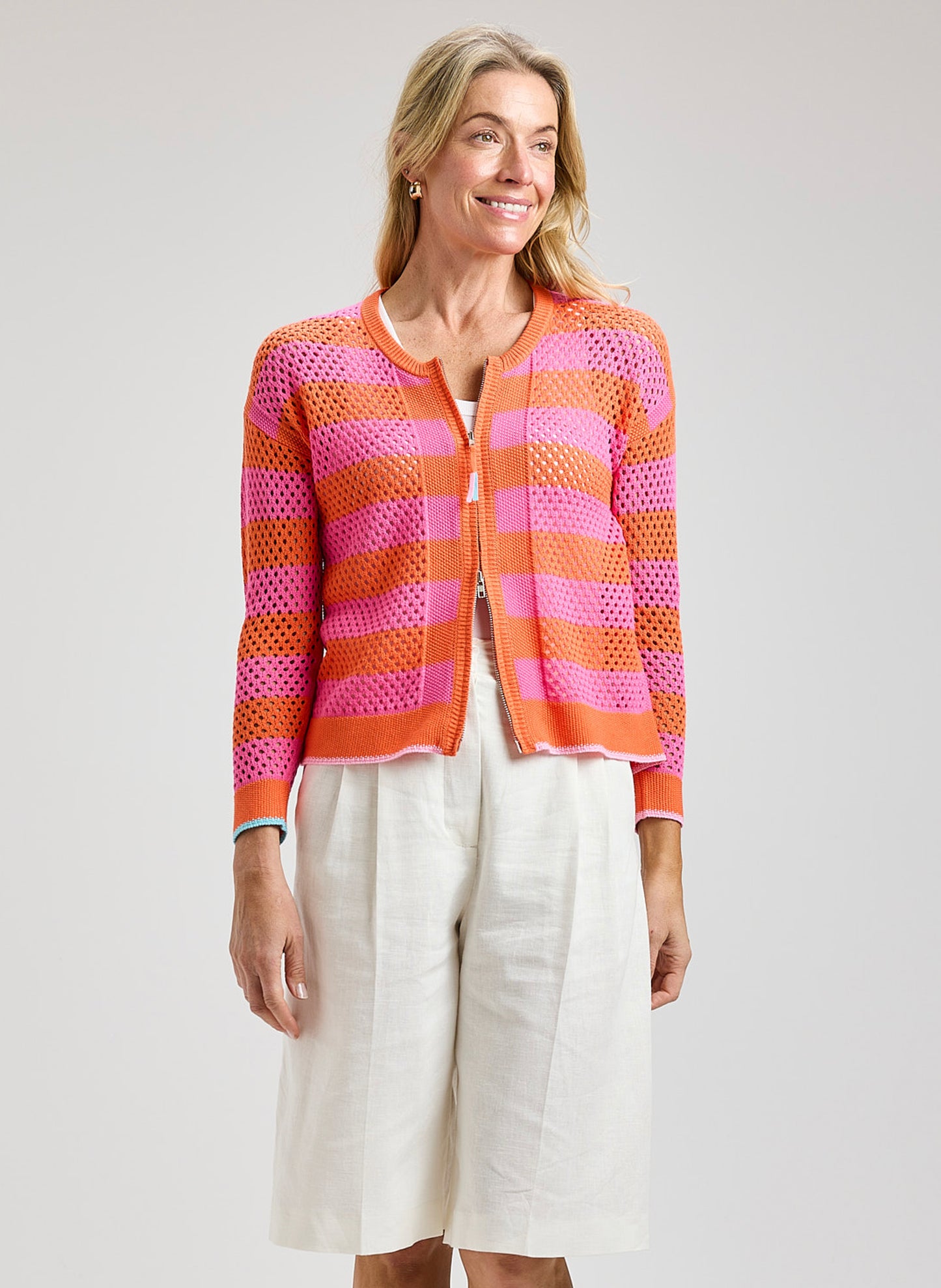 Zaket & Plover - Pointelle Zip Cardi - Sunset