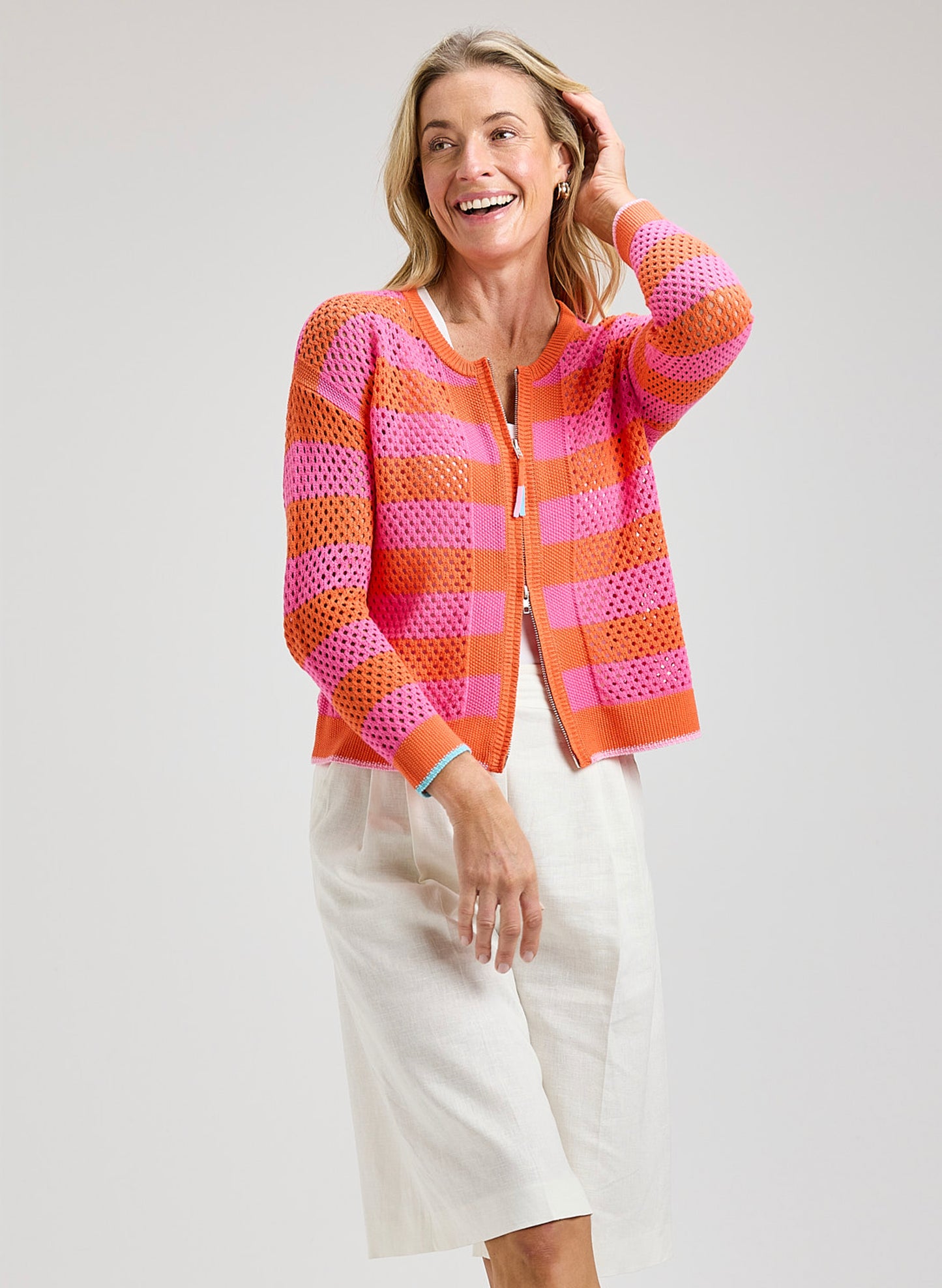 Zaket & Plover - Pointelle Zip Cardi - Sunset