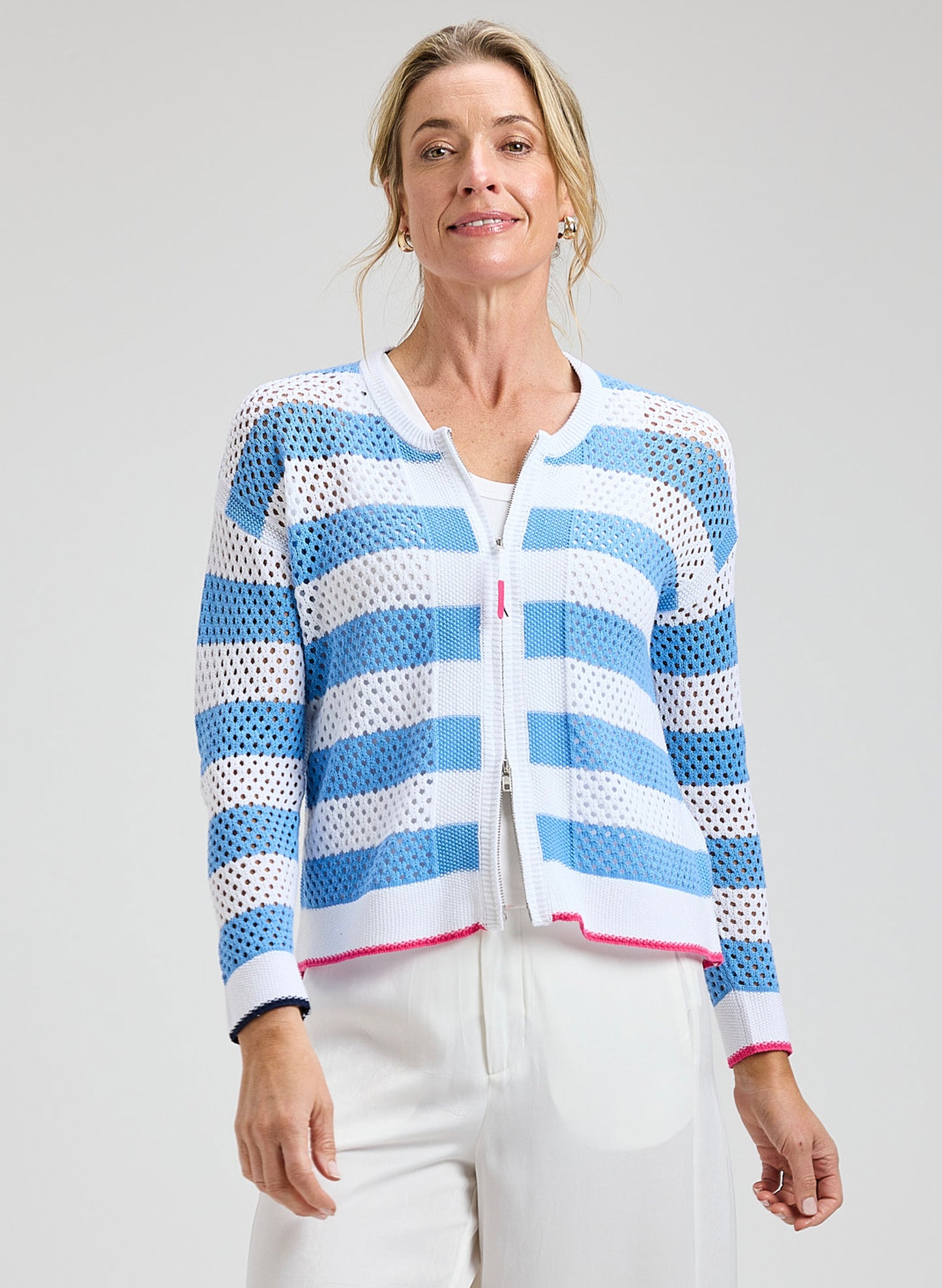 Zaket & Plover - Pointelle Zip Cardi - White