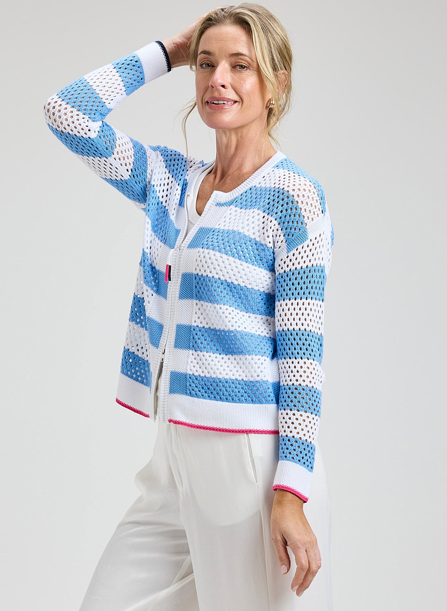 Zaket & Plover - Pointelle Zip Cardi - White