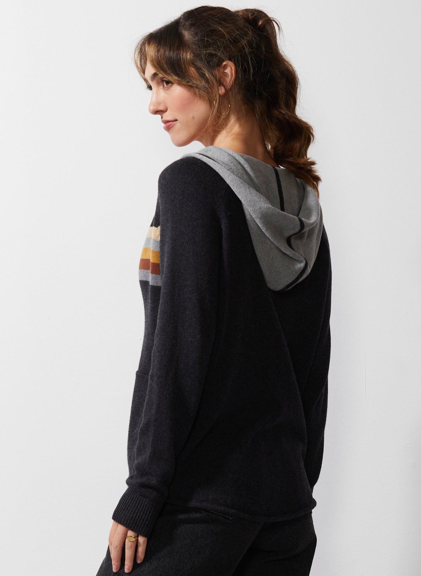 Zaket & Plover Zaket & Plover - Retro Stripe Hoodie - Charcoal available at The Good Life Boutique