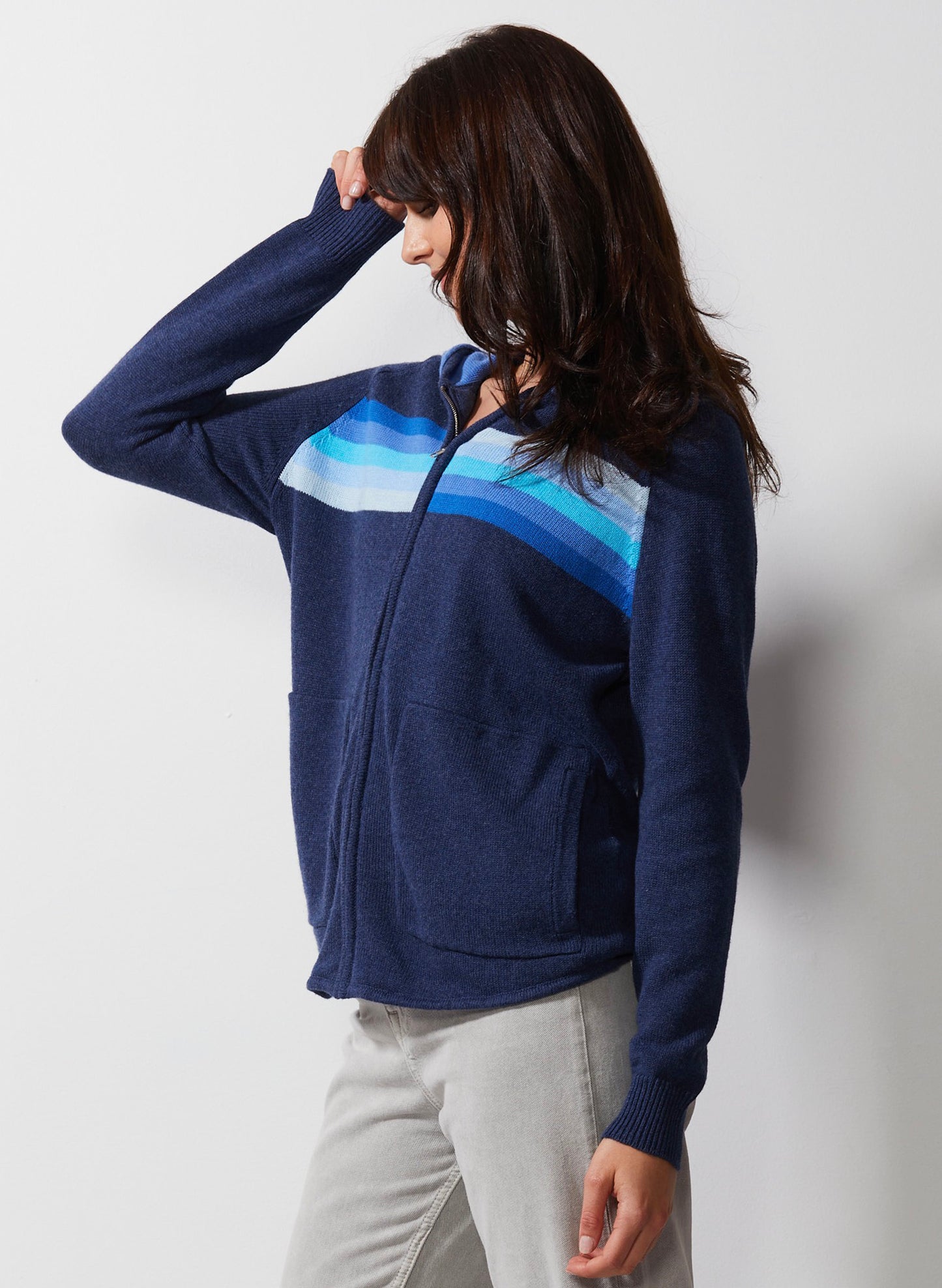 Zaket & Plover Zaket & Plover - Retro Stripe Hoodie - Denim available at The Good Life Boutique