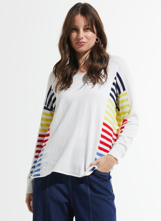 Zaket & Plover Zaket & Plover - Side Stripe Sweater - White available at The Good Life Boutique