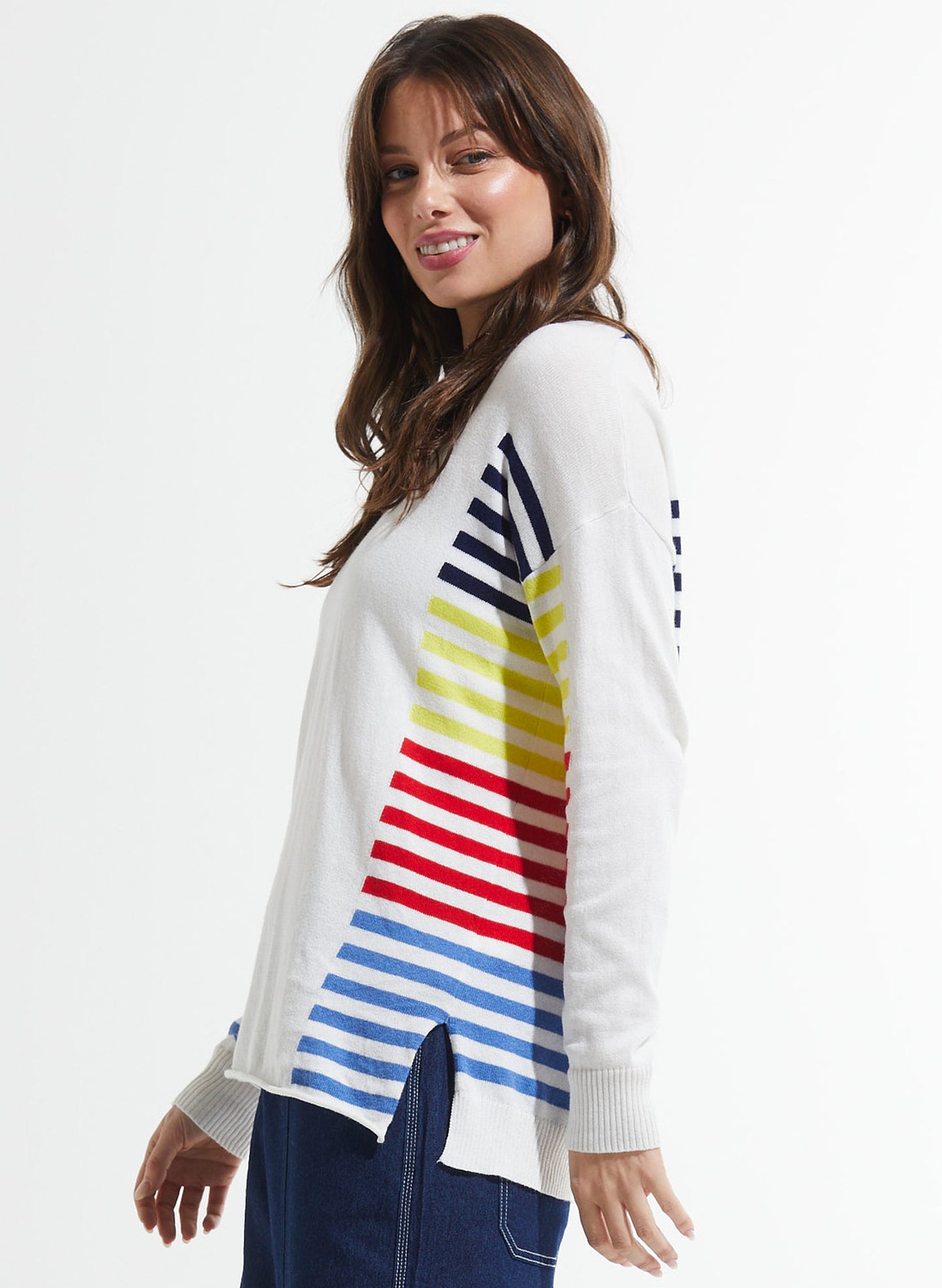 Zaket & Plover Zaket & Plover - Side Stripe Sweater - White available at The Good Life Boutique