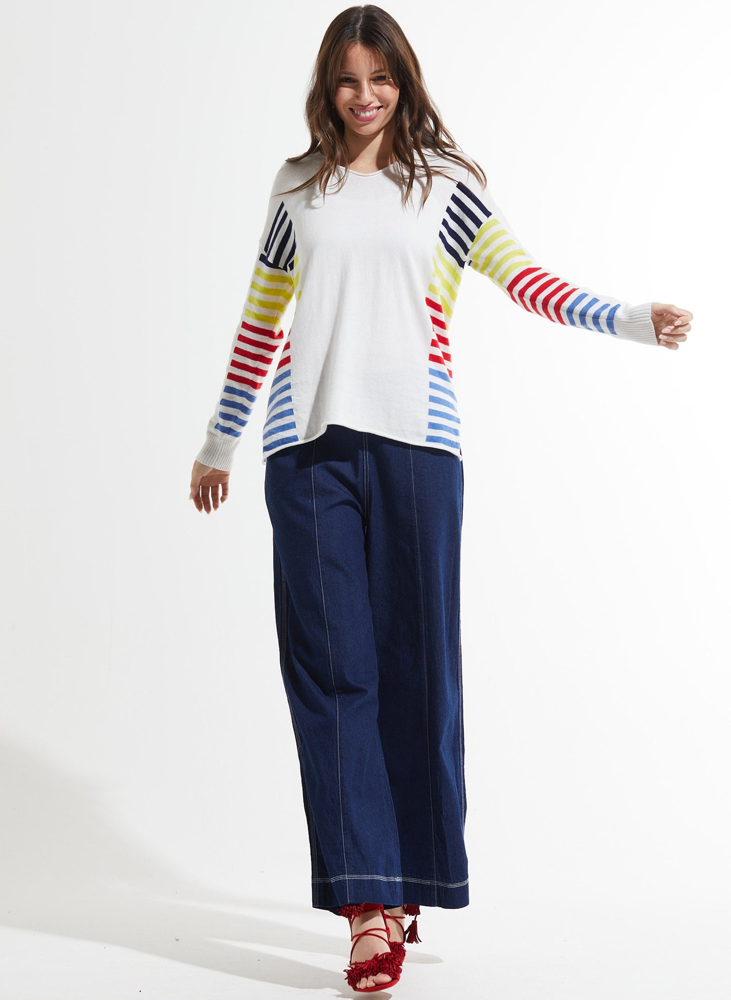 Zaket & Plover Zaket & Plover - Side Stripe Sweater - White available at The Good Life Boutique