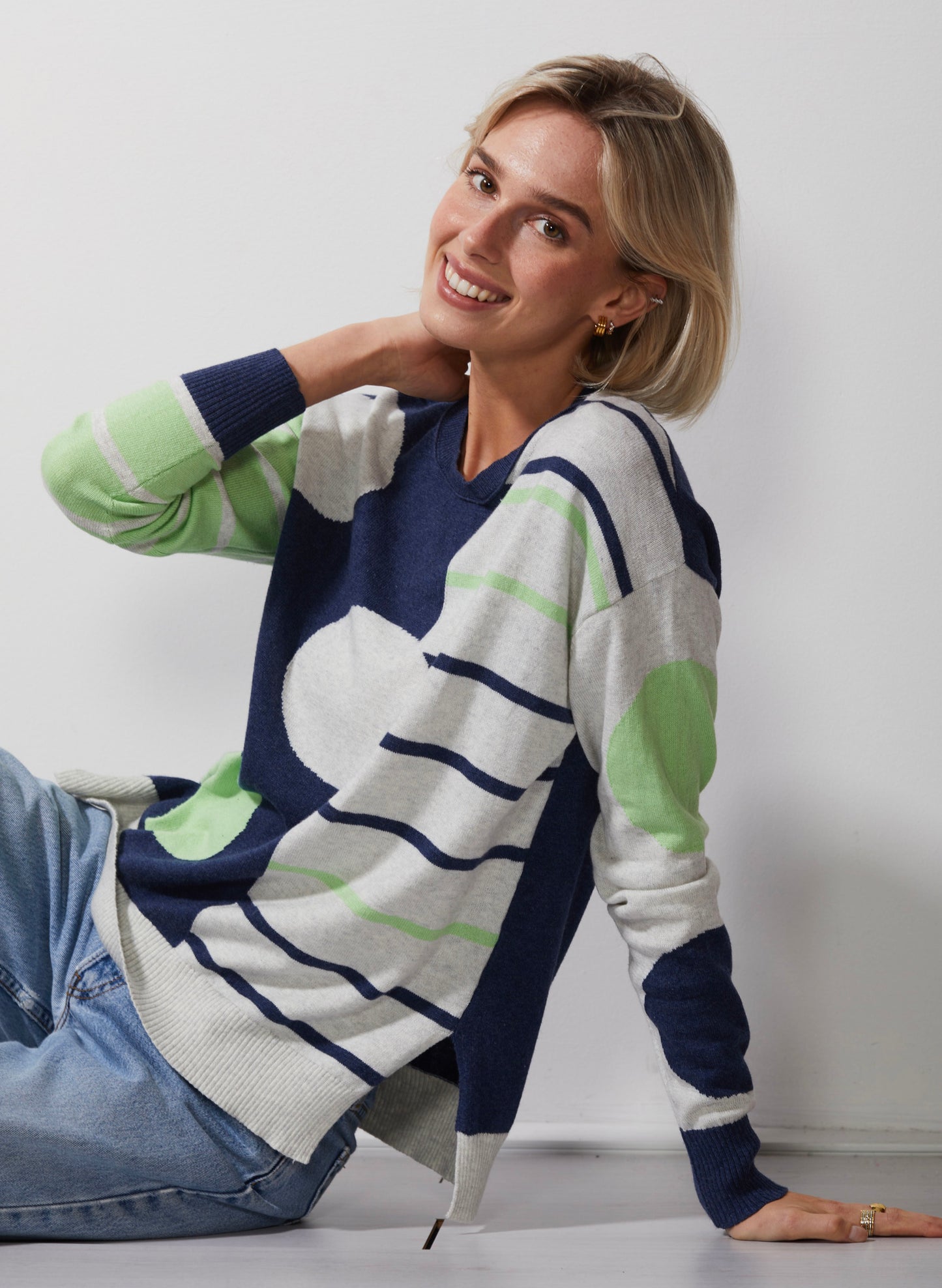 Zaket & Plover Zaket & Plover - Spot On Stripes Sweater - Denim available at The Good Life Boutique