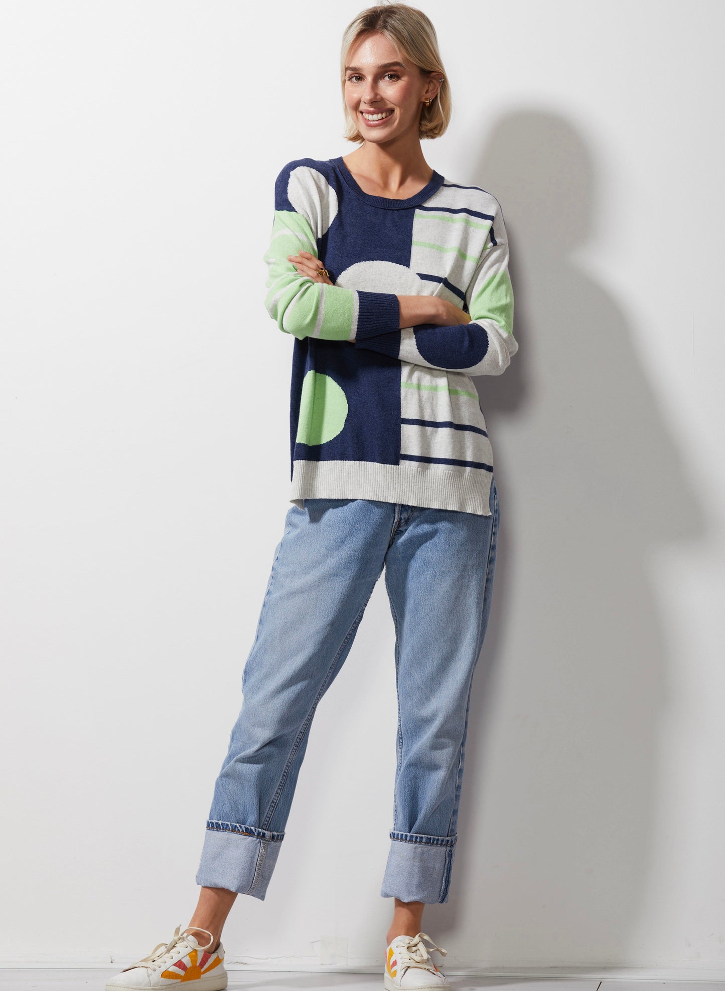 Zaket & Plover Zaket & Plover - Spot On Stripes Sweater - Denim available at The Good Life Boutique