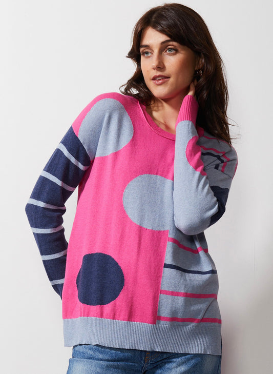 Zaket & Plover Zaket & Plover - Spot On Stripes Sweater - Pink available at The Good Life Boutique