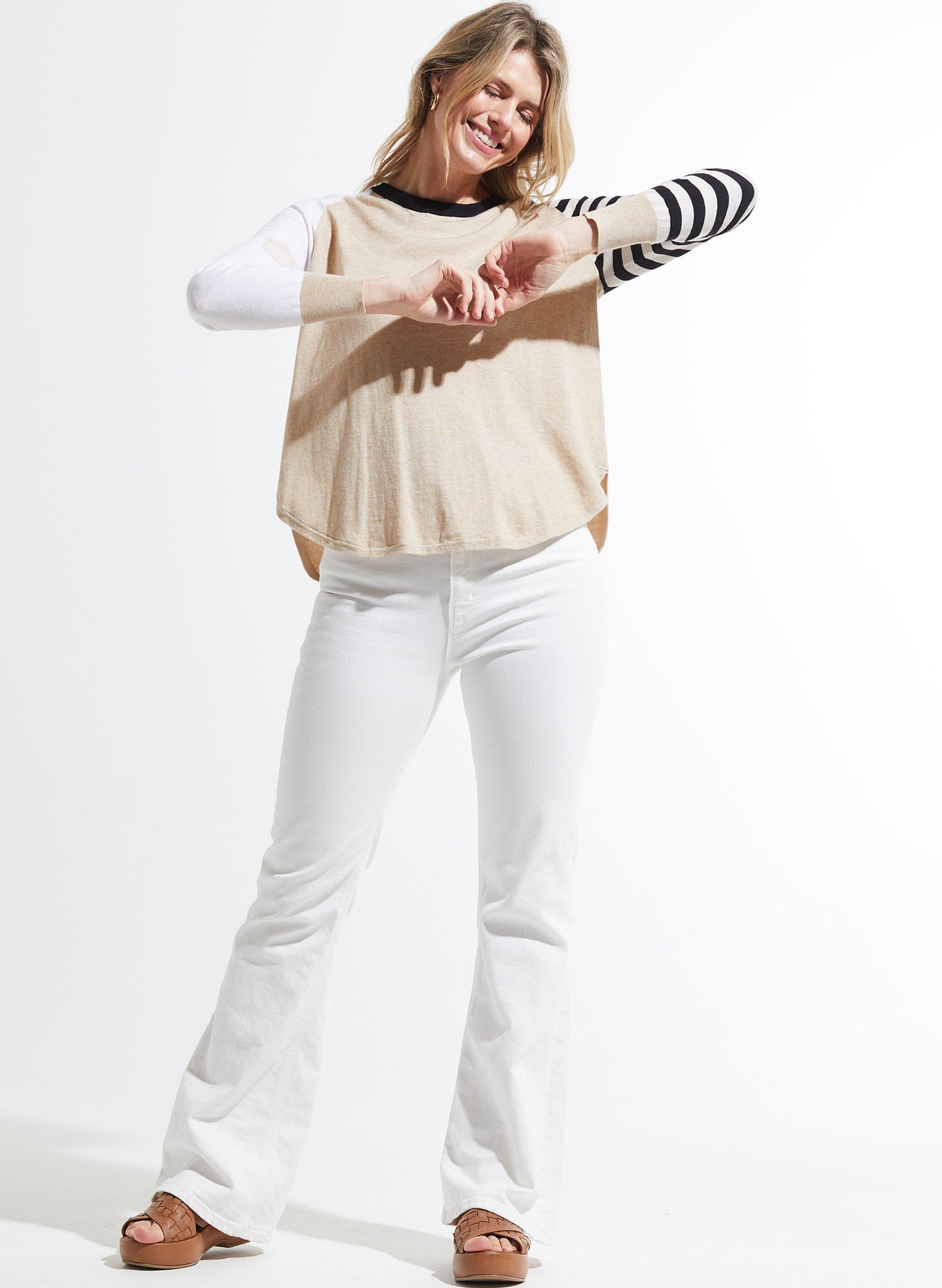 Zaket & Plover Zaket & Plover - Spots & Stripes Sweater - Crema available at The Good Life Boutique