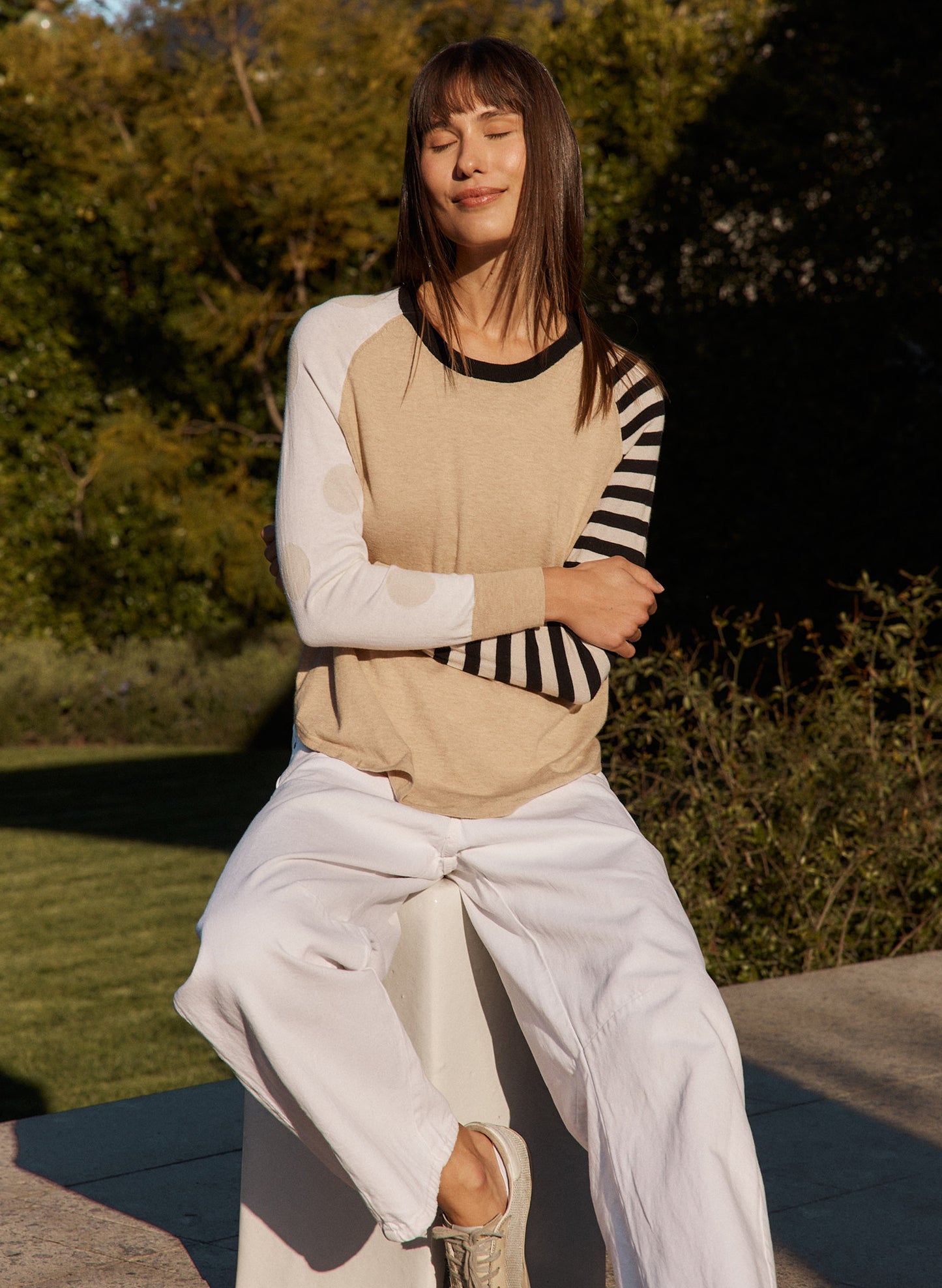 Zaket & Plover Zaket & Plover - Spots & Stripes Sweater - Crema available at The Good Life Boutique