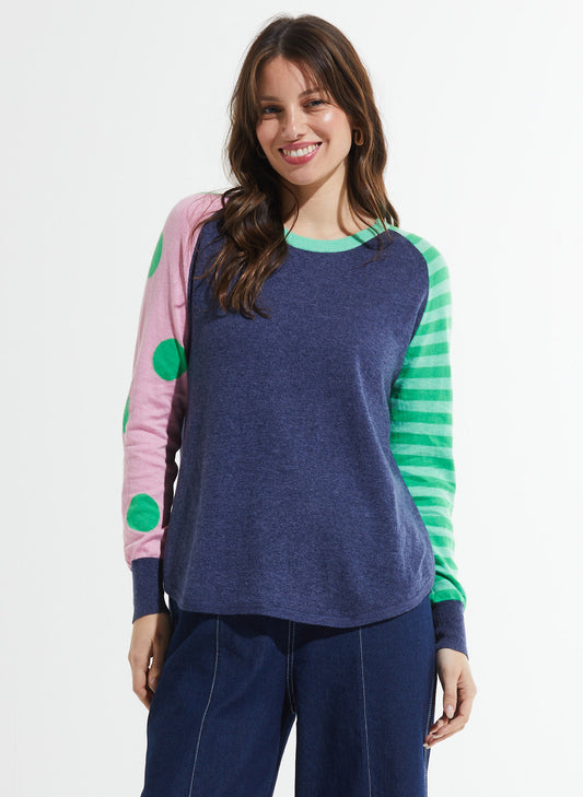 Zaket & Plover Zaket & Plover - Spots & Stripes Sweater - Denim available at The Good Life Boutique