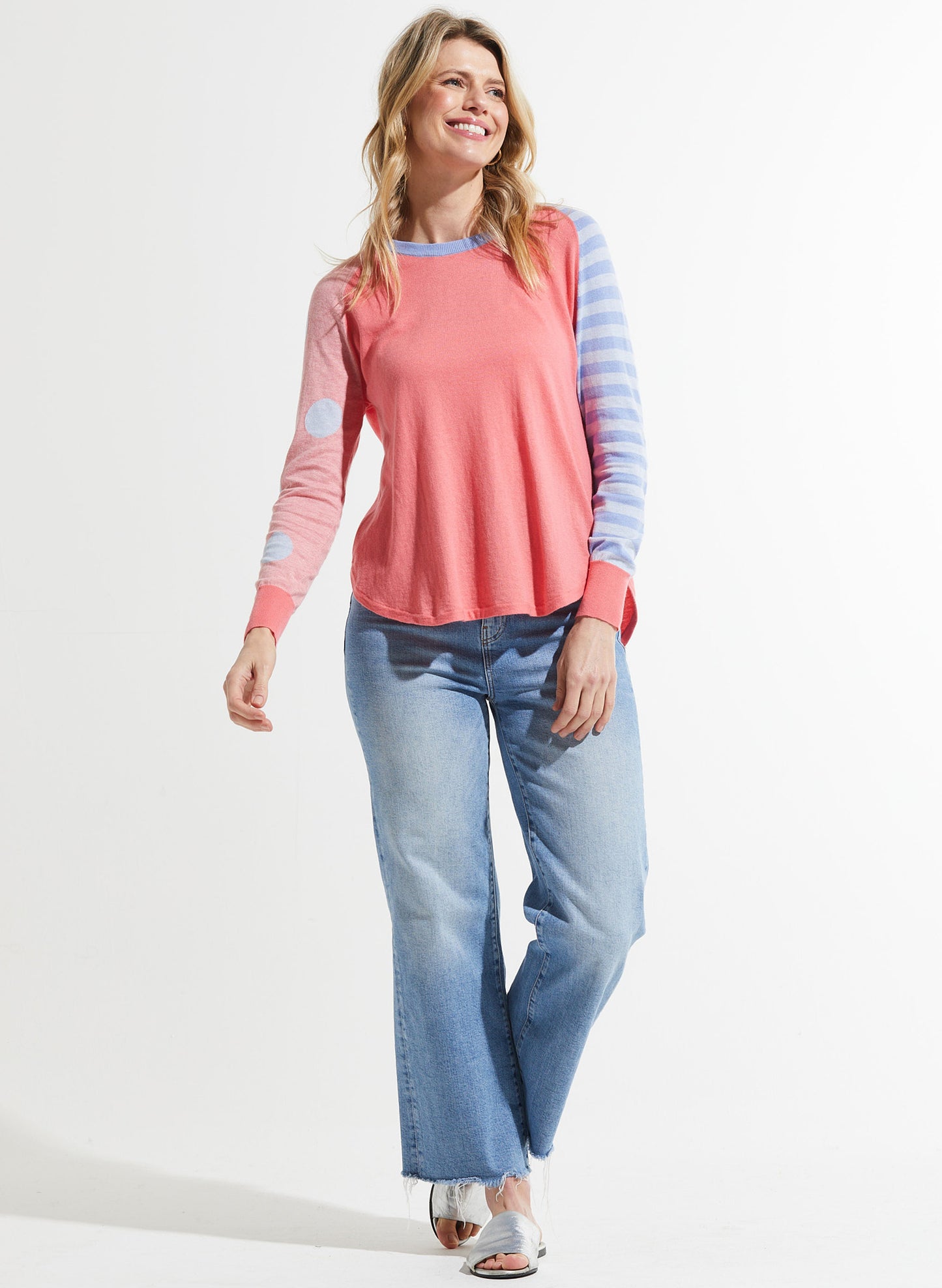 Zaket & Plover Zaket & Plover - Spots & Stripes Sweater - Flamingo available at The Good Life Boutique