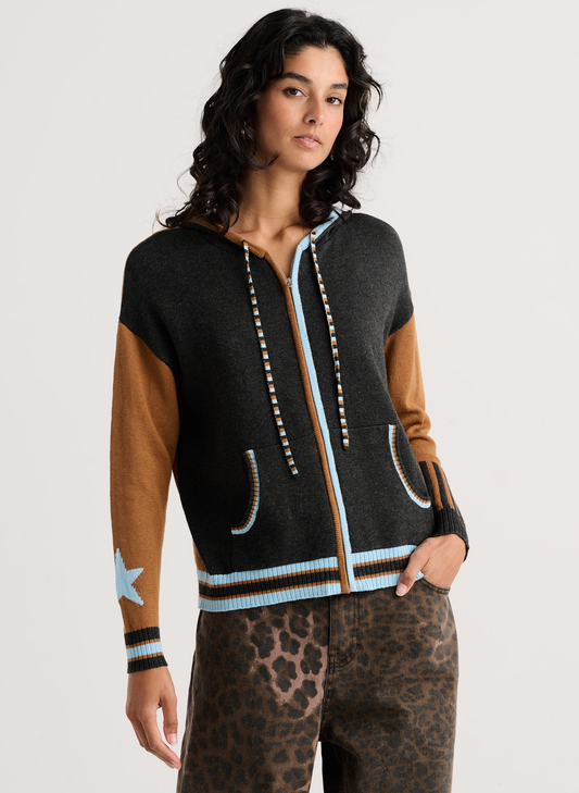 Zaket & Plover Zaket & Plover - Stars Zip-Up Hoodie - Charcoal available at The Good Life Boutique
