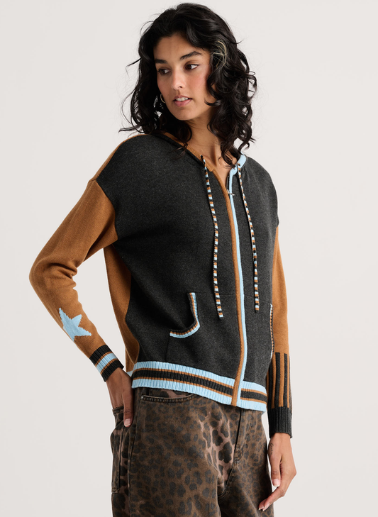 Zaket & Plover Zaket & Plover - Stars Zip-Up Hoodie - Charcoal available at The Good Life Boutique