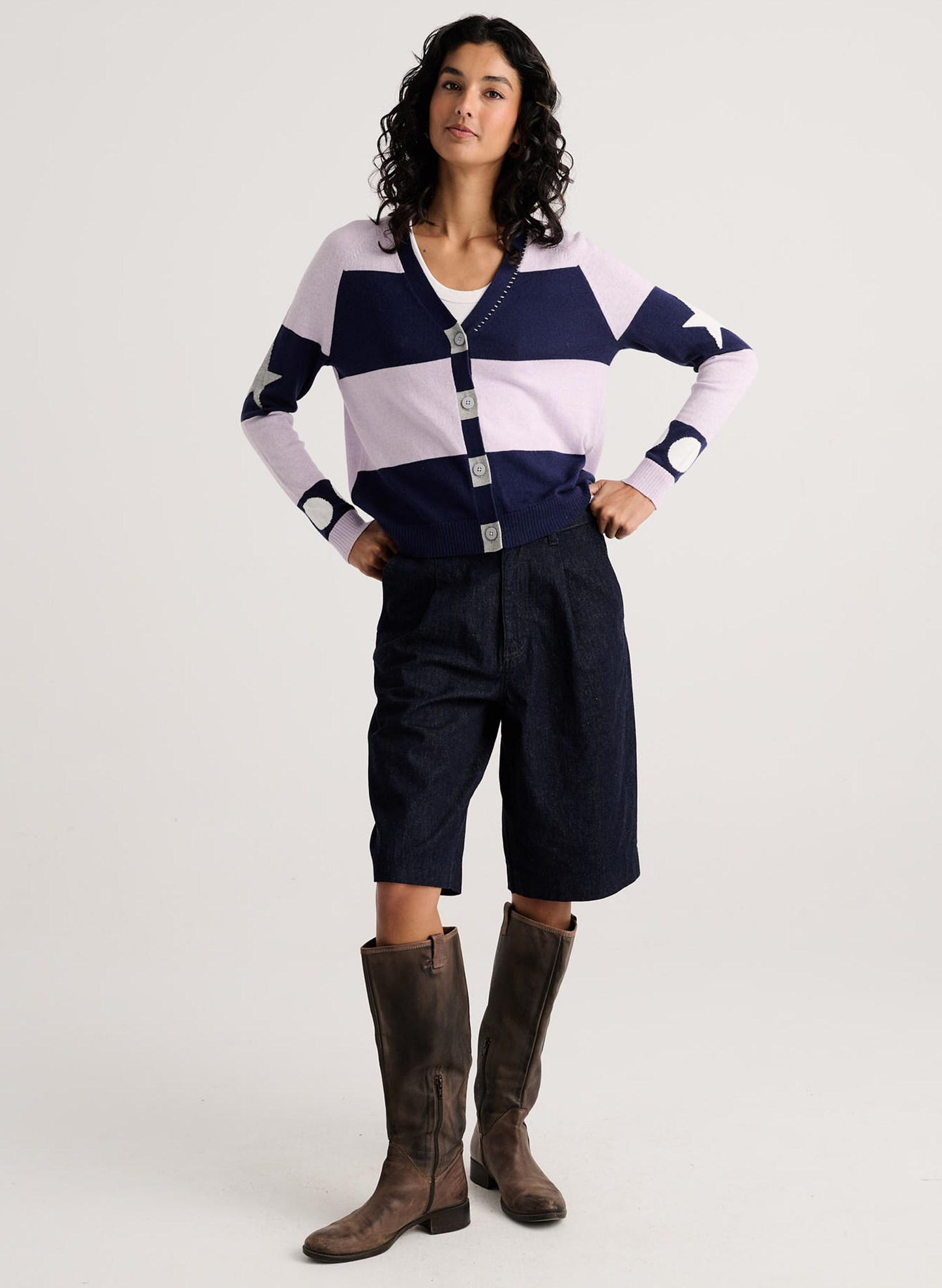Zaket & Plover Zaket & Plover - Stars & Spots Cardi - Ink available at The Good Life Boutique