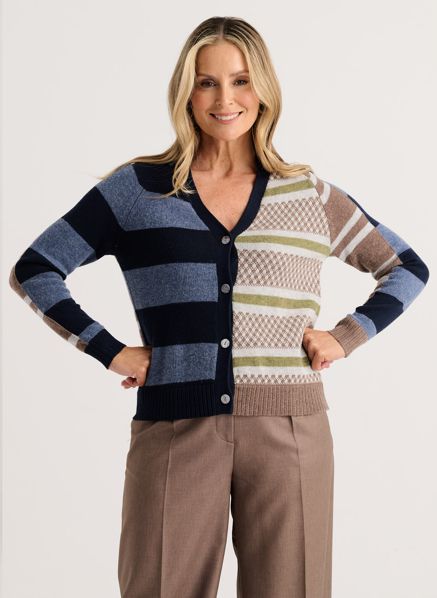 Zaket & Plover - Stripe Meets Check Cardi - Ink