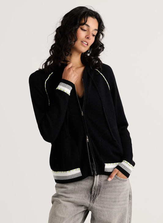 Zaket & Plover Zaket & Plover - Stripe Trim Zip-Up Hoodie - Black available at The Good Life Boutique