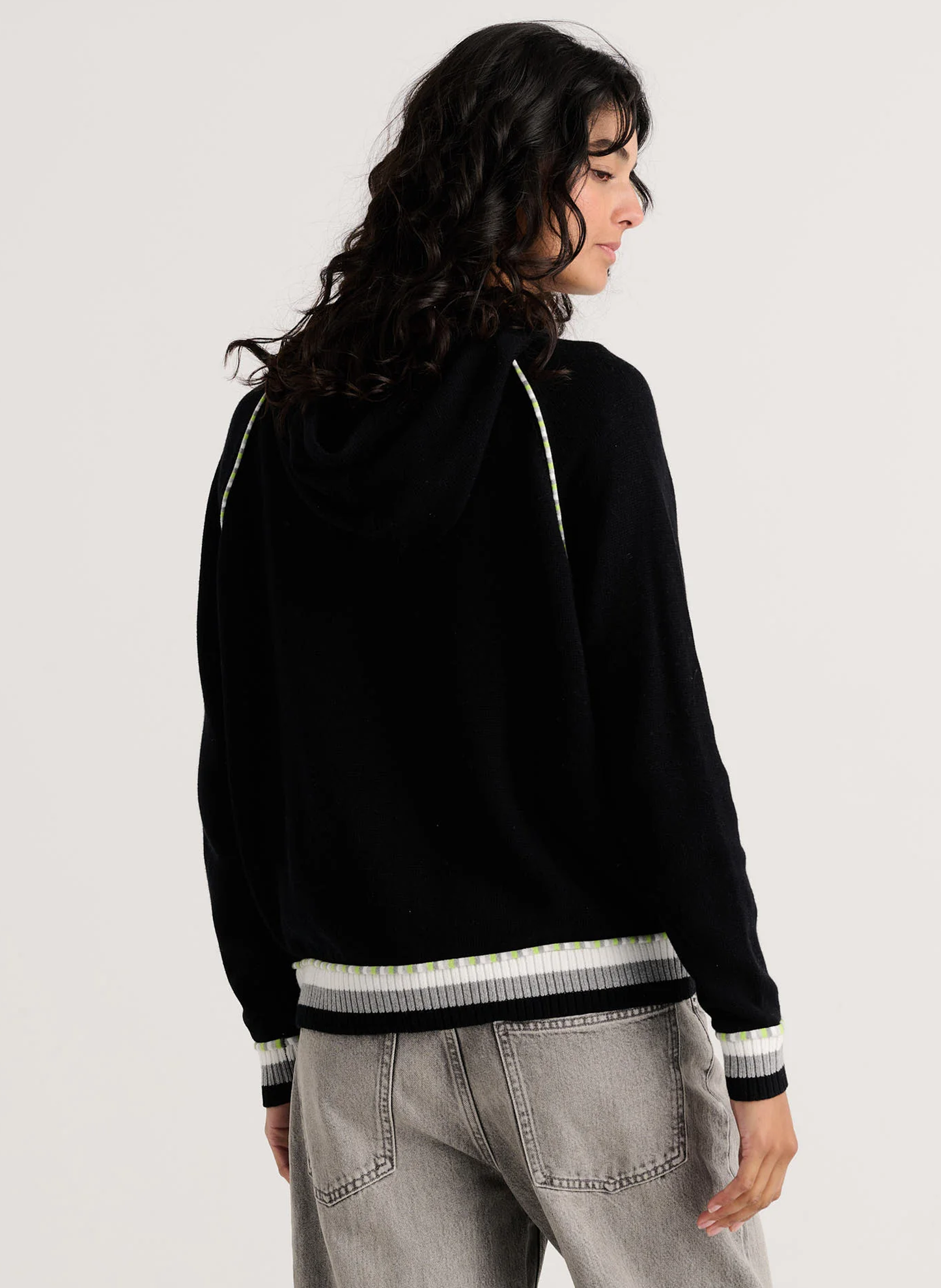 Zaket & Plover Zaket & Plover - Stripe Trim Zip-Up Hoodie - Black available at The Good Life Boutique