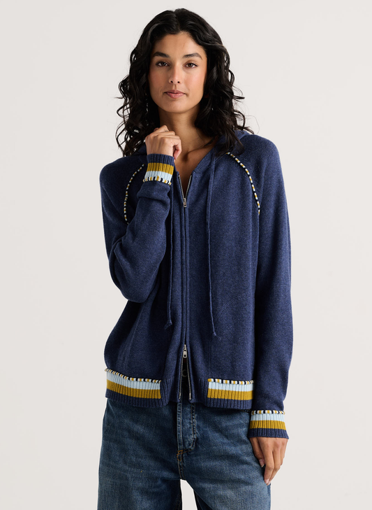Zaket & Plover - Stripe Trim Zip-Up Hoodie - Denim