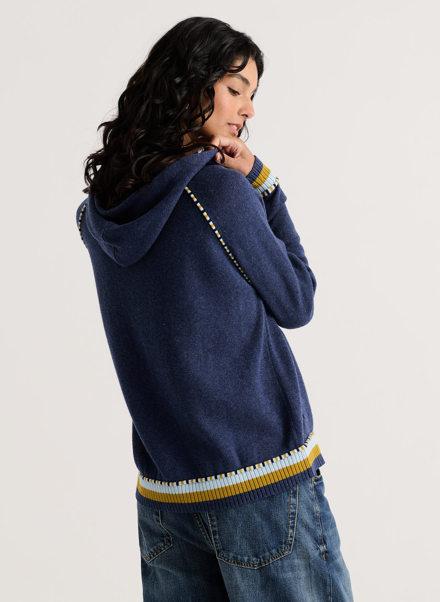 Zaket & Plover - Stripe Trim Zip-Up Hoodie - Denim