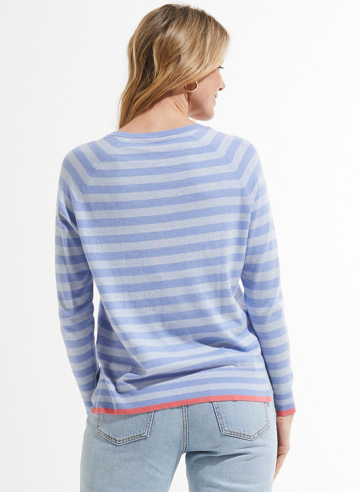 Zaket & Plover Zaket & Plover - Stripe V Sweater - Chambray available at The Good Life Boutique