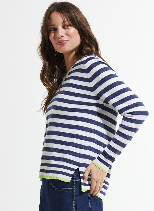 Zaket & Plover Zaket & Plover - Stripe V Sweater - White available at The Good Life Boutique