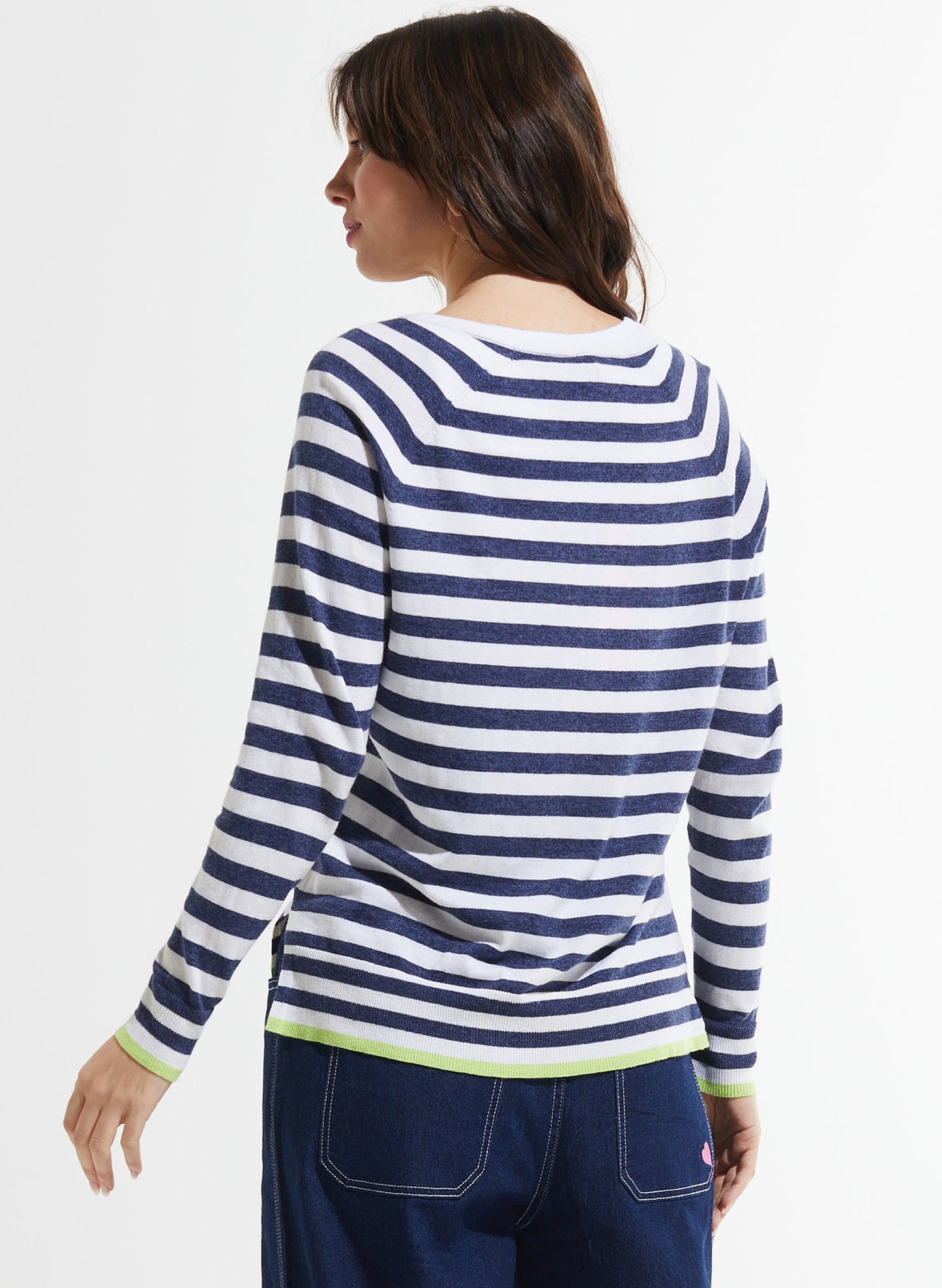 Zaket & Plover Zaket & Plover - Stripe V Sweater - White available at The Good Life Boutique