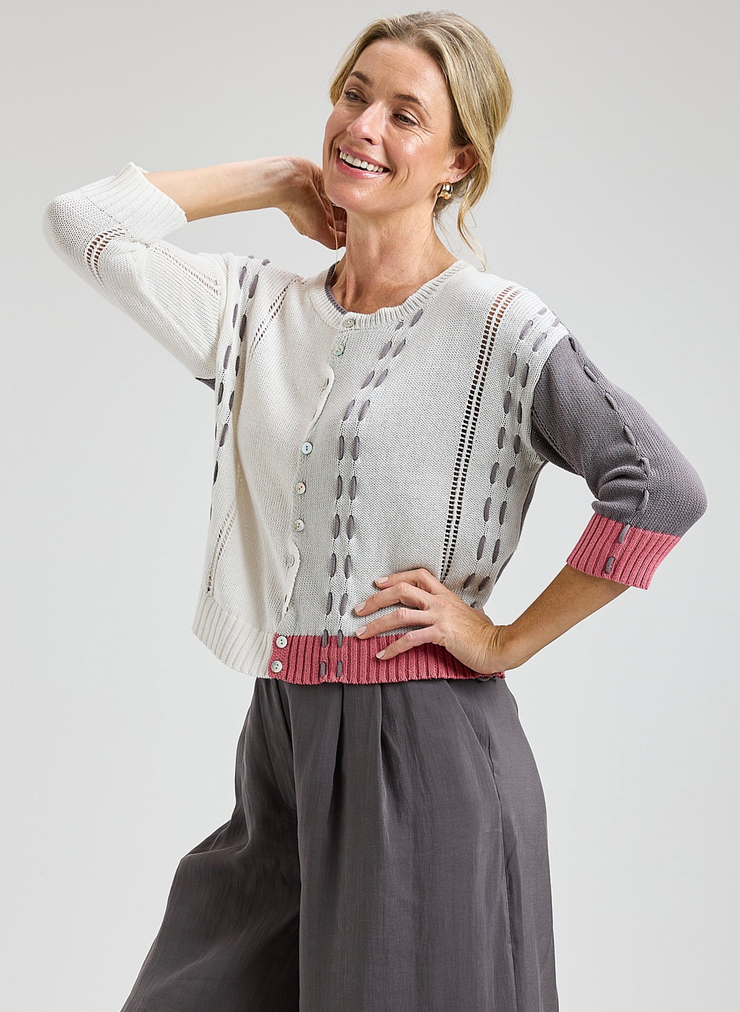 Zaket & Plover - Threaded Detail Cardi - White