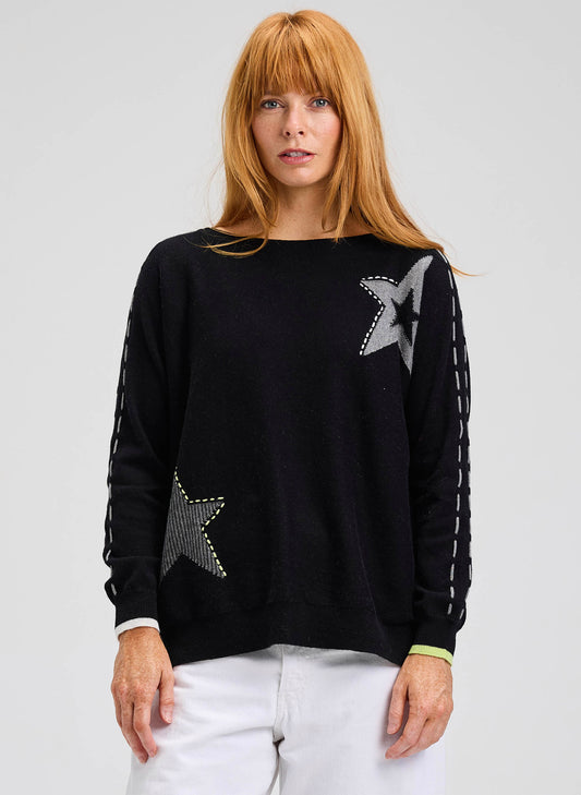 Zaket & Plover Zaket & Plover - Threaded Star Sweater - Black available at The Good Life Boutique