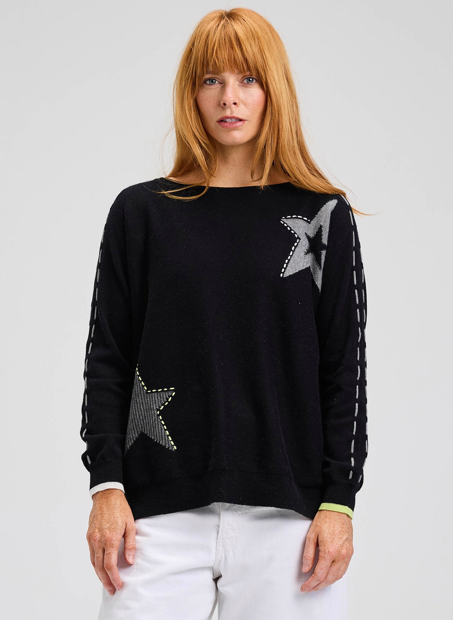Zaket & Plover Zaket & Plover - Threaded Star Sweater - Black available at The Good Life Boutique