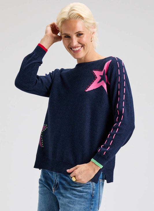 Zaket & Plover Zaket & Plover - Threaded Star Sweater - DK Denim available at The Good Life Boutique