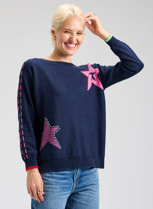 Zaket & Plover Zaket & Plover - Threaded Star Sweater - DK Denim available at The Good Life Boutique