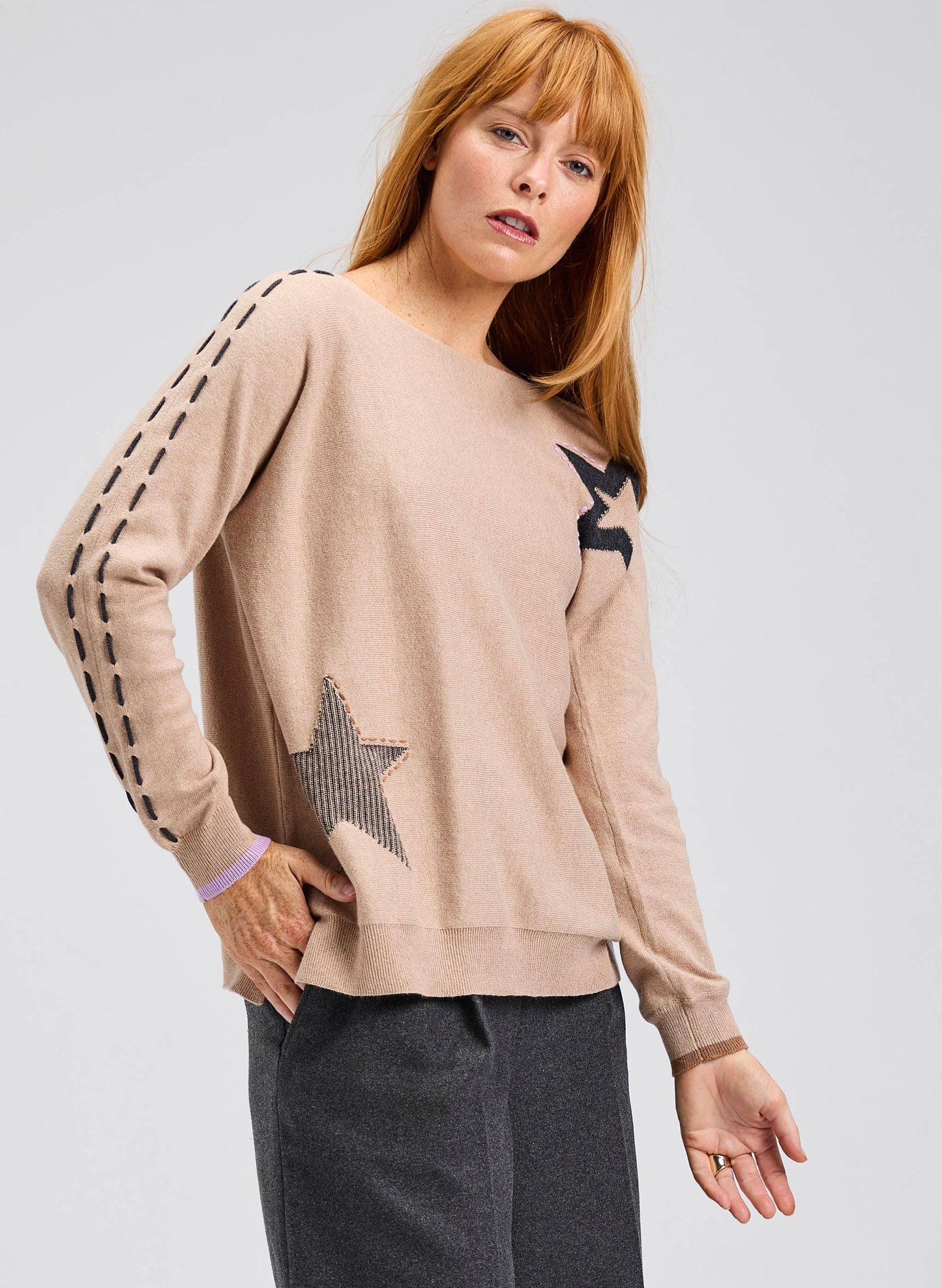 Zaket & Plover Zaket & Plover - Threaded Star Sweater - Oat available at The Good Life Boutique
