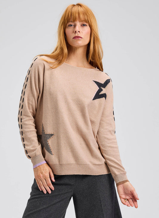 Zaket & Plover Zaket & Plover - Threaded Star Sweater - Oat available at The Good Life Boutique