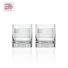 Two clear whiskey glasses with etched Betsy Ross flag design featuring 250 anniversary logo