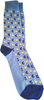 Light blue dress socks with repeating pattern of yellow chicks and dark blue horseshoe magnets