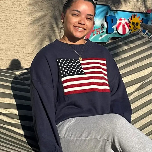Serenity Collective USA Flag Sweater - Blue available at The Good Life Boutique