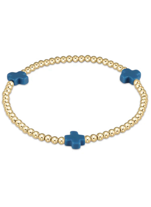 enewton design Enewton - Signature Cross Gold Pattern 3mm Bead Bracelet - Cobalt available at The Good Life Boutique
