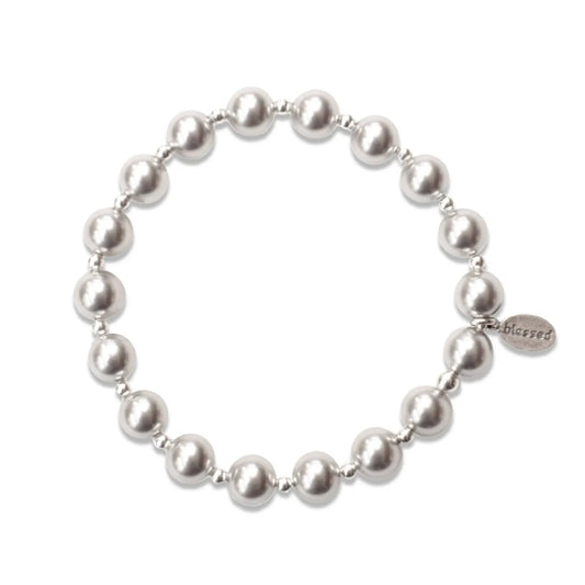 Made As Intended Silver Pearl Count Your Blessings Bracelet - 8mm beads available at The Good Life Boutique