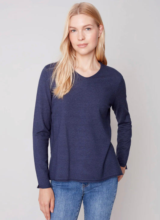 Charlie B Charlie B - V-Neck Sweater - H-Denim available at The Good Life Boutique