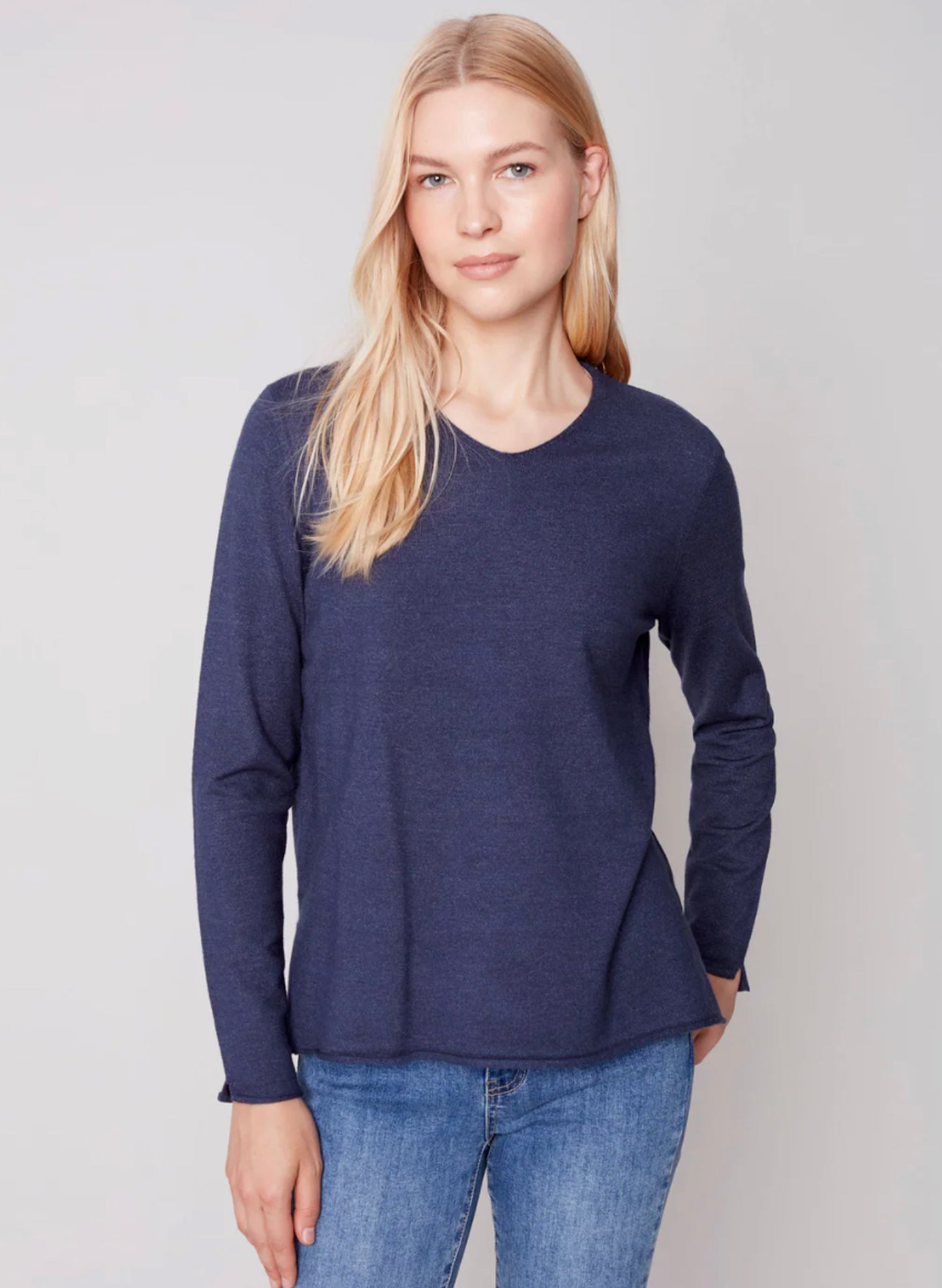 Charlie B Charlie B - V-Neck Sweater - H-Denim available at The Good Life Boutique