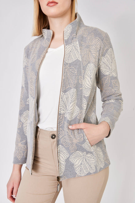 Dolcezza Inc. Dolcezza - Knit Jacket -Leaf print - Taupe + Cream available at The Good Life Boutique