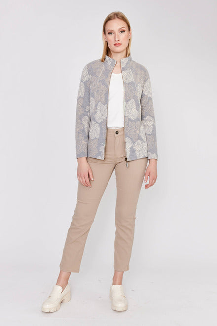 Dolcezza Inc. Dolcezza - Knit Jacket -Leaf print - Taupe + Cream available at The Good Life Boutique