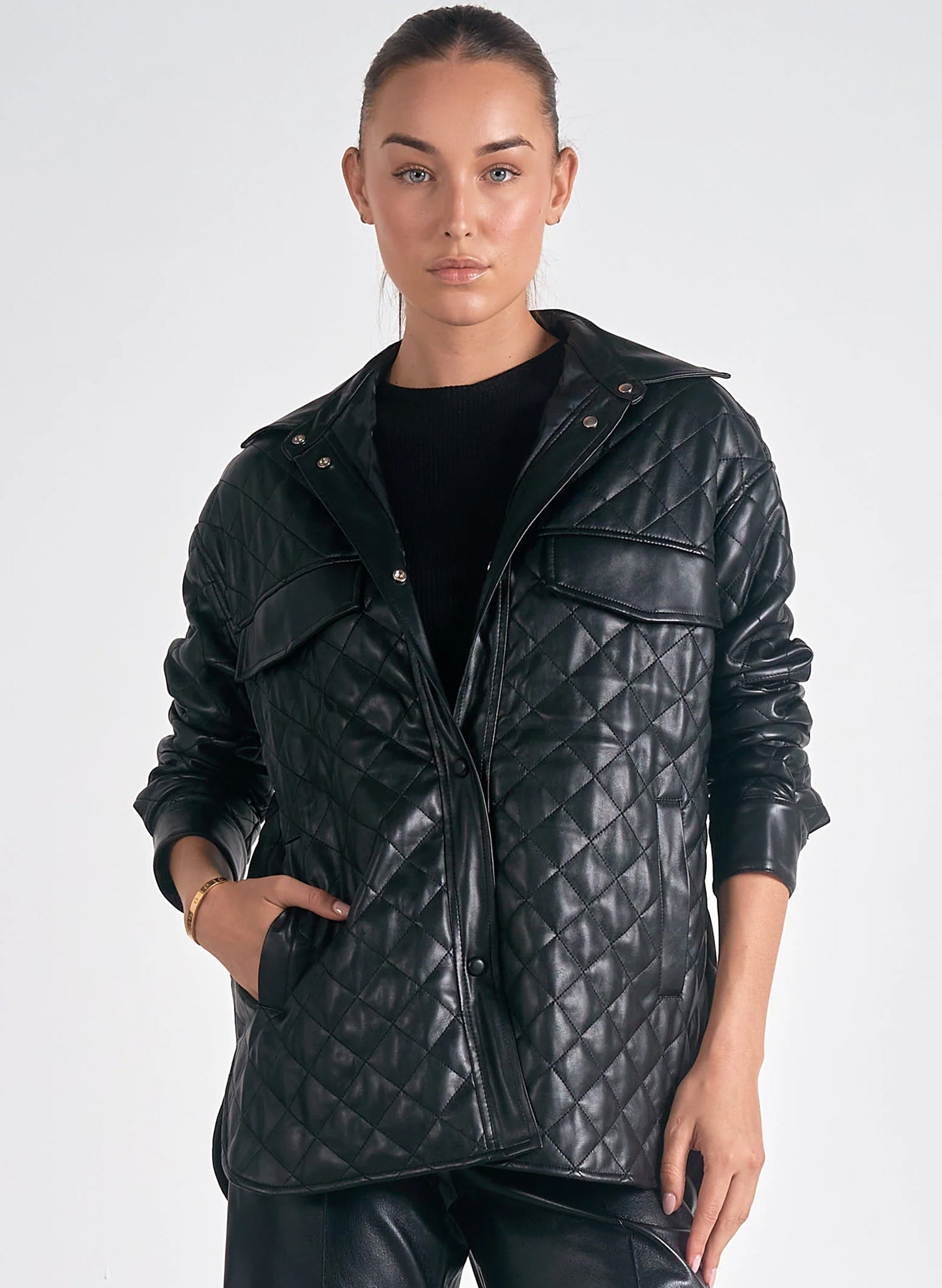 Elan Elan - 8 Quilted Jacket - Black available at The Good Life Boutique