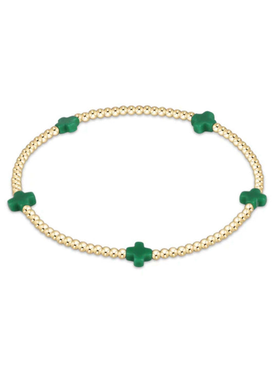 enewton design Enewton - Signature Cross Small Gold Pattern 2mm Bead Bracelet - Emerald available at The Good Life Boutique